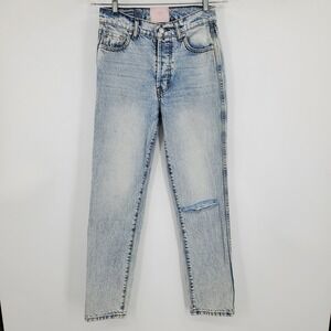 Revice Denim Venus High Rise Straight Leg Jeans Light Acid Wash Distressed 26